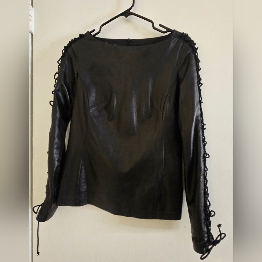 Danier X Mark Fast Black Leather Jacket/Top with Lace-Up Sleeves - Picture 2 of 8